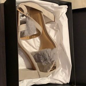 Bare high block heel faux fur suede